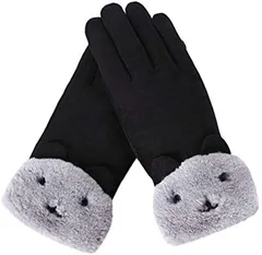 MORY TRADE morytrade 手袋 レディース 猫 動物 てぶくろ スマホ 対応 グローブ 裏起毛 女性 秋 冬 用 防寒 防風 温かい ファッション手袋(ブラック,  フリー)