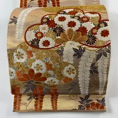 正絹 袋帯 二部式 河合美術織物 吉甲菱花図案 豪華絢爛 未使用品 河合美術織物 謹製 西陣織 袋帯【能寿九重菱菊文】 [241021-ho