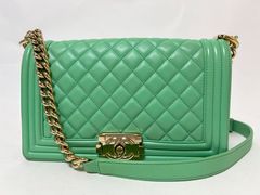 CHANEL シャネル ボーイシャネル 25 ショルダーバッグ 斜め掛け ラムスキン グリーン ゴールド金具 A67086 26番代