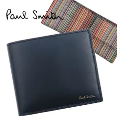ポールスミス Paul Smith 財布 二つ折り ブラック マルチストライプ 小銭入れ付 ミニ財布 ウォレット コンパクト 黒色 M1A 4833 BMULTI 79 レザー 本革