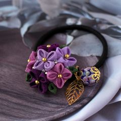 ❁つまみ細工大人かわいい紫陽花＆とんぼ玉ヘアゴム❁和装・着物・浴衣・七五三和風髪飾り