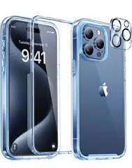 ★Miracase iPhone15pro ケース クリア iPhone 15 pro カバー クリア スマホケース 黄変防止 全身バンパー保護ケース 9H 強化ガラス 6.1インチ フルカバー 360°保護 米軍MIL規格 耐衝撃 クリア ブルー