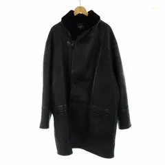 ランバン LANVIN BOUTIQUE 金タグ ムートン コート ロング ショールカラー レザー 黒 ブラック ■GY18 /MQのサムネイル