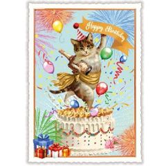 ポストカード  バースデーカード ドイツ 製   キジトラ白（キジ白）猫   Happy birthday グリーティングカード  ねこ  ネコ  絵はがき 雑貨 小物  パタパタ民族