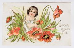 Fête des Fleurs 〜花の祝福〜　少女 121　エンボス　フランス ヴィンテージ ポストカード　アンティーク