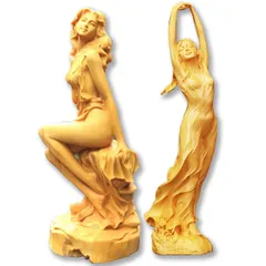 Rimikuru ツゲの木彫り 木彫り彫刻 女神 女性像 女神像 木彫り像 ヌード 木製 彫刻 置物 インテリア オブジェ 美少女 (2体セット) [2体セット]