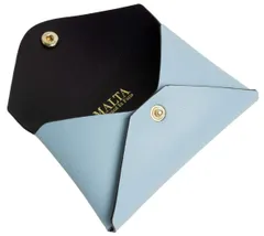 【人気商品】封筒型 レザー 大人でスマートなデザイン バイカラー 牛革 ポイントカード 収納 クレジット 15枚 大容量 カード 1枚革を折り重ねる 名刺入れ レディース カードケース ブルーブラック [MALTA]