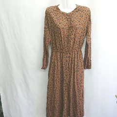 ◇ ⊂ GLOBAL WORK グローバルワーク 総柄 長袖 ロング ワンピース サイズM ブラウン ブラック レディース E  【1412090019852】