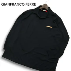 GIANFRANCO FERRE GOLF ジャンフランコフェレ イタリア製生地 長袖 ポロシャツ Sz.50 メンズ 黒 日本製 ゴルフ 大きいサイズ