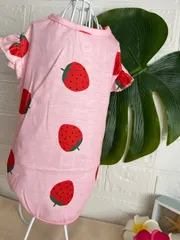 いちご柄 袖フリル トップスB 夏服 犬服 猫服 ペット服