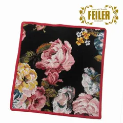 【新品 未使用】FEILER フェイラー ハンカチ ハンドタオル ROSEDREA ローズ ドリーム バラ柄 ブラック ボルドー