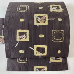 名古屋帯 秀品 鳥 幾何学模様 唐織 灰紫 正絹 【中古】