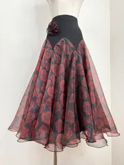 《新品》社交ダンス　バラ柄　ボリューム　オーガンジー　スカート　コサージュ付き　衣装