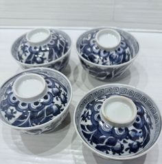 幕末〜明治期 古伊万里 染付 松竹梅文蓋付茶碗 3客セット 蓋物 骨董