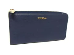 ■美品■ FURLA フルラ レザー L字ファスナ－ 長財布 ウォレット 札入れ 小銭入れ レディース ネイビー系 DI6190