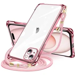 iPhone 15 用 ケース クリア ショルダー iPhone15 用 スマホケース アイフォン15 カバー 肩掛け 斜めかけ 縄掛けケース 透明 薄型 軽量 TPU 携帯ケース 紐付き 斜めがけ 織りストラップ付き ネックストラップ ショルダー ケース
