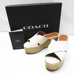 ※ COACH コーチ FG2107 エンボスドシグネチャー 厚底サンダル ミュール 6C 23cm相当 CHALK オフホワイト 靴 レディース E065B