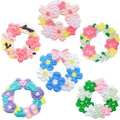 WATASHINO ワッペン 女の子 アイロンワッペン シール両用 アップリケ 刺繍 入園 入学準備 (花リース 6枚セット) [花リース 6枚セット]