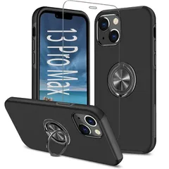 スマホケース iPhone 13ProMax ケース アイフォン13プロマッ 保護フィルム リング付き スタンド 付き 耐衝撃 アイホン13promax 携帯カバー 携帯ケース 13プロマッ カバー  ブラック 1