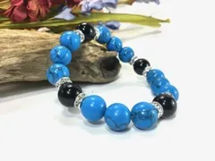 パワーストーン ブレスレット ターコイズ オニキス 12mm （シルバー）メンズ・レディース　男性・女性　数珠ブレス　開運 ハンドメイド  [I]