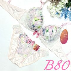 （933800）花柄プリントハーフレースブラ&ショーツセット【B80/L】