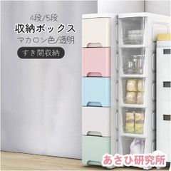 キッチンラック 収納ボックス 収納ケース マカロン色/透明 幅20cm/幅25cm キッチン収納 4段/5段 スリムキッチンラック すき間収納