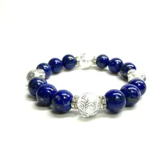 12mm 四神獣銀彫水晶×ラピスラズリ パワーストーン ブレスレット天然石 開運 厄払い お守り 青龍 白虎 玄武 朱雀 9月・12月誕生石 （シルバー）メンズ・レディース　男性・女性　数珠ブレス　開運  [6]