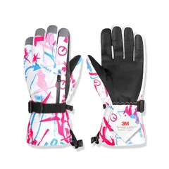 L_混色-ローズレッド [WindTour スキーグローブ スノボー グローブ 3Mシンサレート 五本指 裏起毛 スキー手袋 防水撥水 防寒手袋 自転車グローブ バイク 手袋 厚手 メンズ レディース スマホ対応 タッチパネル対応 裏フリース 滑り止め 紛失防