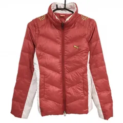 ★値下げ★プーマ 2WAYダウンジャケット レッド×白 袖下・サイドドット柄 袖着脱可  レディース L ゴルフウェア PUMA