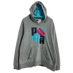 PUMA プリントスウェット パーカー キッズ L グレー プーマ スポーツ プルオーバー 裏起毛 ポケット 古着卸 アメリカ仕入 a611-8022
