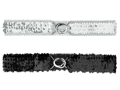 Allegra K レディース グリッター スキニー ストレッチ ウエストベルト スパンコール 装飾 スリム 弾性ベルト 2個 シルバーサイドシルバー