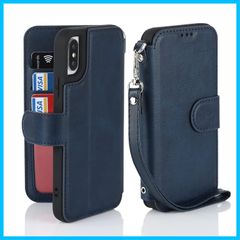 【在庫処分】iphoneXスマホケース 米軍MIL規格 ケース 軽薄 ケース 手帳型 x ストラップ iphone 耐衝撃 XS レンズ保護(アイフォンX/あいふぉんXS/いphone10/アイホン10s iPhone 5.8インチ対応)-ブルー Ｈａｖａｙａ