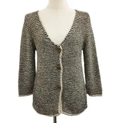 ザラ ZARA カーディガン ニット Vネック ツイード調 ラメ 長袖 USA M 黒 ベージュ ブラック