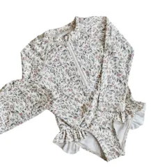 ☆ ローズ ☆ 100cm ☆ ベビー キッズ 水着 ラッシュガード UVカット gsw6043 キッズ 水着 女の子 ワンピース ラッシュガード スイムウェア 長袖 スイムキャップ フリル 紫外線対策 日焼け対策 女児 子供 速乾性