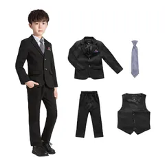 120_ブラック [WEEN CHARM] 男の子 スーツ キッズ フォーマル 子供 ボーイズ フォーマルスーツ ストライプ セットアップ 4ピース 長袖 紳士服 発表会 入学式 卒業式 七五三