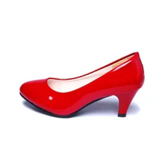 [goodspoon] パンプス レディース 靴 歩きやすい エナメル ミッドヒール オフィス 痛くない 疲れない リクルート フォーマル 黒 幅広 ラウンドトゥ プレーン 柔らかい ストレッチ 軽量 PUレザー 美脚 簡単に履 [レッド] [23.5 cm]
