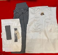 ms23101401七五三 5歳男の子用 着物 袴 襦袢6点セット 肩上げ済み