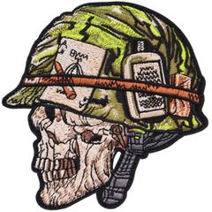 ワッペン ドクロ兵士の顔（頭蓋骨） マジックテープ（ベルクロ・面ファスナー）着脱 ミリタリー サバゲー 刺繍パッチ