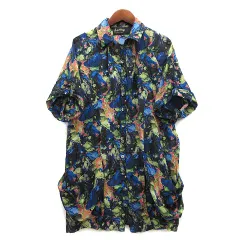 ルシェルブルー LE CIEL BLEU L.vintage シルク シアー シャツ ドレープ チュニック 総柄 半袖 ブルー 38