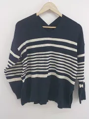 ◇ chocol raffine robe ボーダー Vネック 長袖 ニット カットソー サイズF ブルー オフホワイト レディース E  【1304050012112】