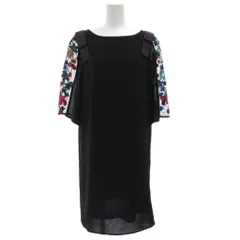 トッコ TOCCO クローゼット closet ワンピース ひざ丈 半袖 花柄 袖レース リボン 刺繍 黒 ブラック /GV