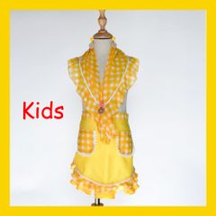 キッズ・黄色×白ギンガムチェックピキージョ・エプロンセット(ce-88/92)／子供用・フラメンコ・ダンス・ベリーダンス・舞台衣装小物・シージョ・ヒップスカーフ
