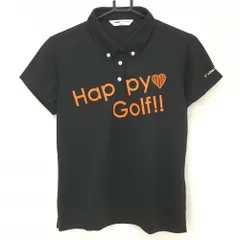 【超美品】ティゴラ 半袖ポロシャツ 黒×オレンジ ロゴプリント ボタンダウン 織生地 レディース L ゴルフウェア TIGORA