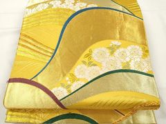 袋帯 6通 金色 美品 亀甲菊文様 金駒刺繍 金銀金属糸 - メルカリ