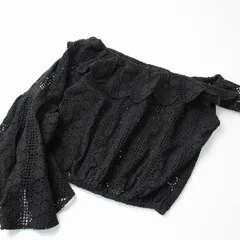 HONEY MI HONEY ハニーミーハニー コットン カットワークレース 片袖ブラウス F/ブラック トップス【2400013262385】のサムネイル