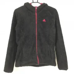 アディダス ジップパーカー 黒×ピンク ボア フード内側総柄  レディース L ゴルフウェア adidas