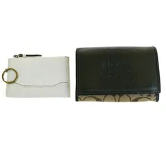 【中古】 2点セット コーチ COACH 財布 札入れ コインケース キーケース カーキ シグネチャー ホワイト レザー 03JA064