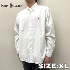 ラルフローレン ボタンダウンシャツ ストライプ柄 ロングスリーブ ワンポイント ロゴ 刺繍 長袖 XL ホワイト