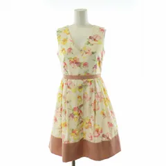 チェスティ Chesty ノースリーブワンピース フレア ギャザー ひざ丈 Vネック チュール 花柄 フラワーモチーフ 0 XS 白 ホワイト ピンク /NQ