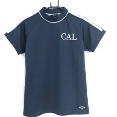 【超美品】キャロウェイ 半袖ハイネックシャツ ネイビー×白 肩ライン  レディース LL ゴルフウェア 2023年モデル Callaway